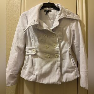 Lovestitch Cropped High Collar Peacoat Cream White Jacket size Large